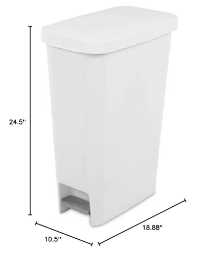 Sterilite Slim Stepon Wastebasket, White, 11 Gallon - Image 2