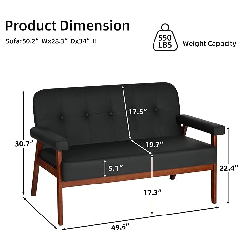 STHOUYN Black Faux Leather Office Loveseat Sofa - Image 3