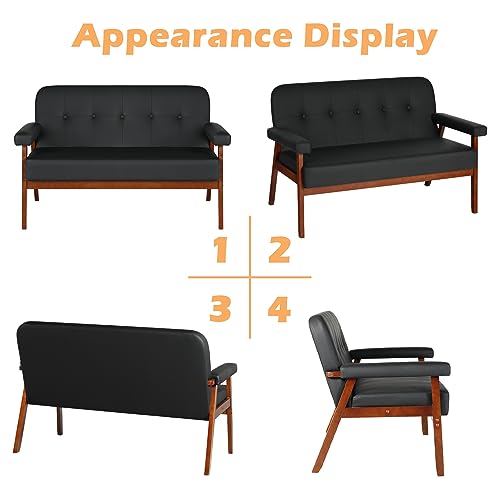 STHOUYN Black Faux Leather Office Loveseat Sofa - Image 4
