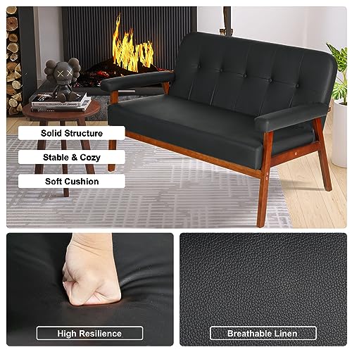 STHOUYN Black Faux Leather Office Loveseat Sofa - Image 5