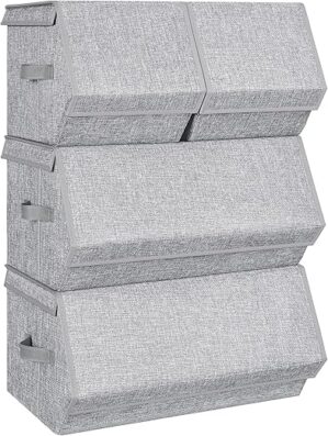 SONGMICS Storage Bins With Lids, Gray URLB22GY