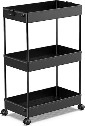 SPACEKEEPER Storage Rolling Cart 3 Tier, Black