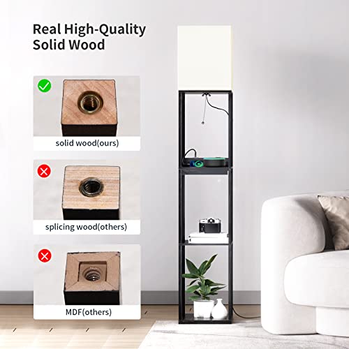 SUNMORY Modern Floor Lamp With Shelves, Drawer & USB Ports - Image 4