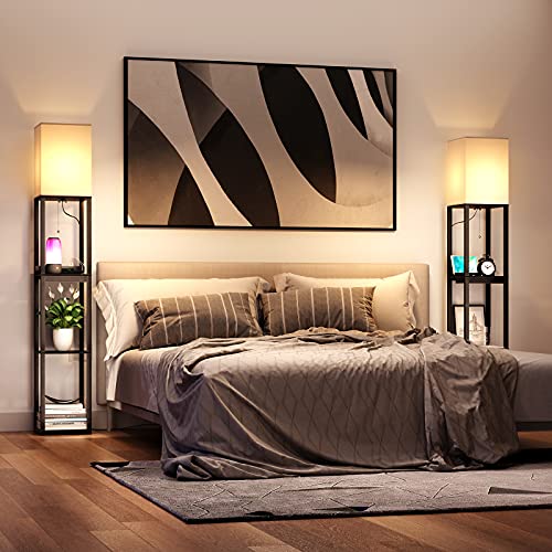 SUNMORY Modern Floor Lamp With Shelves, Drawer & USB Ports - Image 5