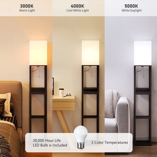 SUNMORY Modern Floor Lamp With Shelves, Drawer & USB Ports - Image 2