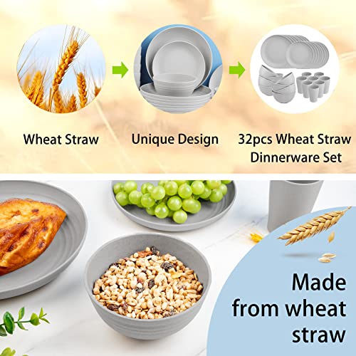 supernal Wheat Straw Dinnerware Set, 32pcs Grey - Image 4