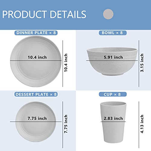 supernal Wheat Straw Dinnerware Set, 32pcs Grey - Image 2