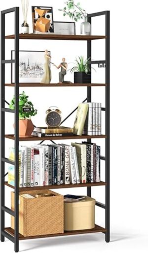 Yoobure Tall 5 Tier Bookshelf – Modern Bookcase