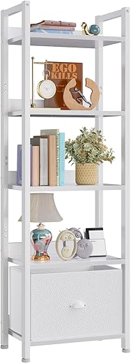 Furologee Tall Narrow Bookcase With Drawer