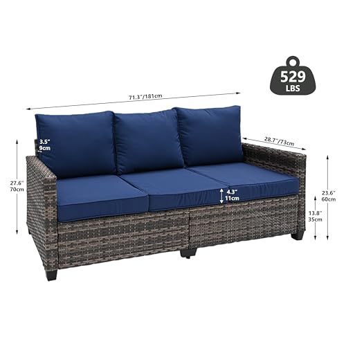 TARKARI Rattan Sofa With Navy Blue Cushions - Image 3