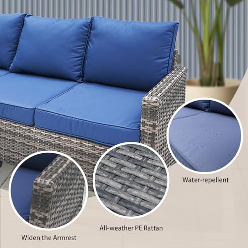 TARKARI Rattan Sofa With Navy Blue Cushions - Image 5