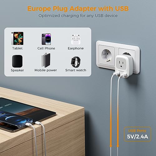 TESSAN European Travel Plug Adapter With USB Ports - Image 4