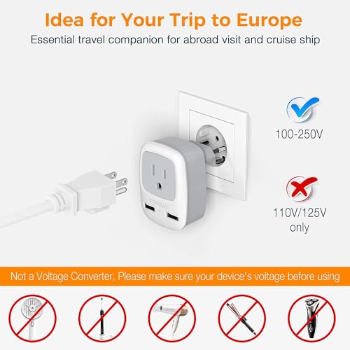 TESSAN European Travel Plug Adapter With USB Ports - Image 5