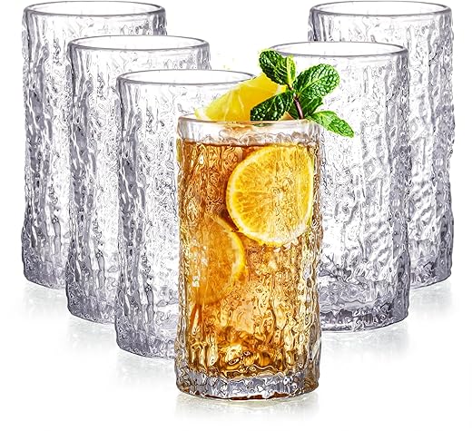 Cididu Textured 12 oz Highball Drinking Glasses Set