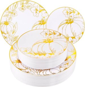 FLOWERCAT Thanksgiving & Gold Pumpkin Plates Set