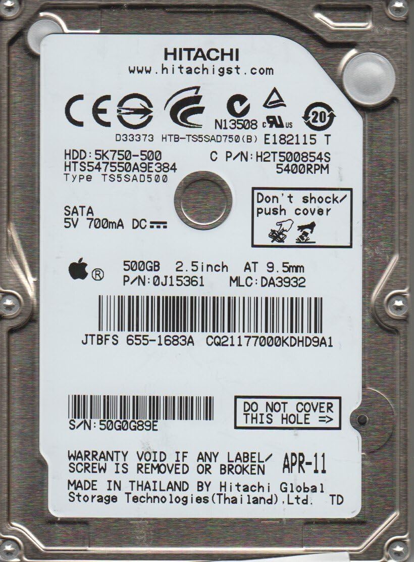 Hitachi Travelstar 5K750 500GB SATA 2.5Γ’β¬ OEM HTS547550A9E384