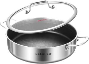 DELARLO Tri-Ply Stainless Steel Saute Pan, 12 Inch