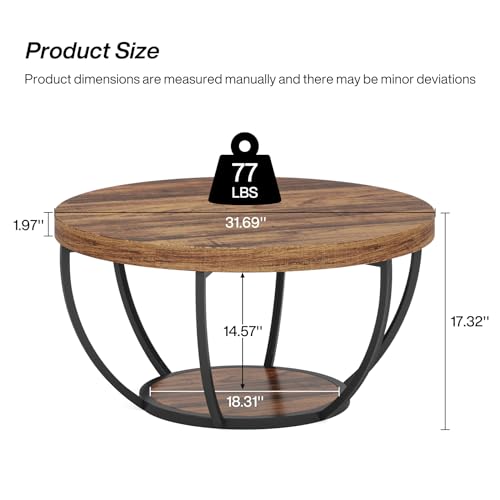 Tribesigns Round Industrial Coffee Table With Storage Shelves - Image 2