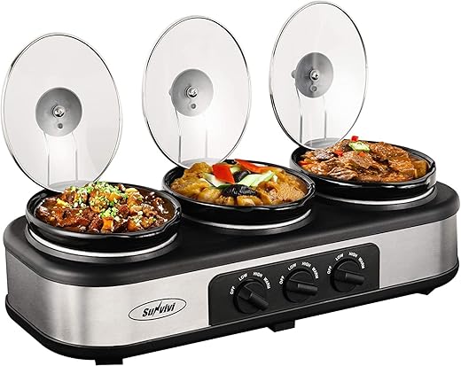 Sunvivi Triple Slow Cooker Buffet Server 4.5 QT