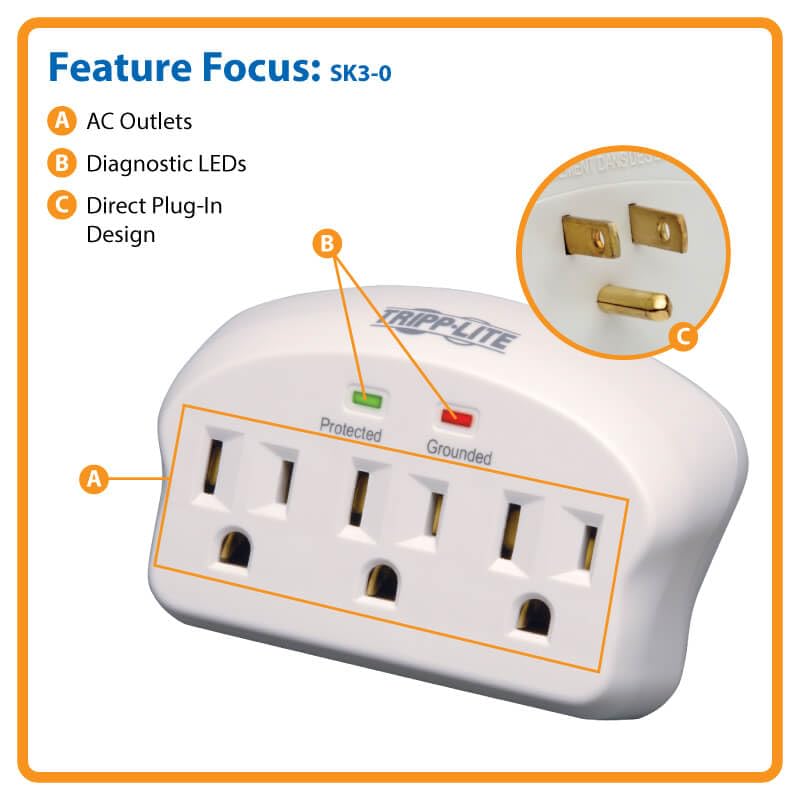 Tripp Lite 3 Outlet Portable Surge Protector SK3-0 - Image 5