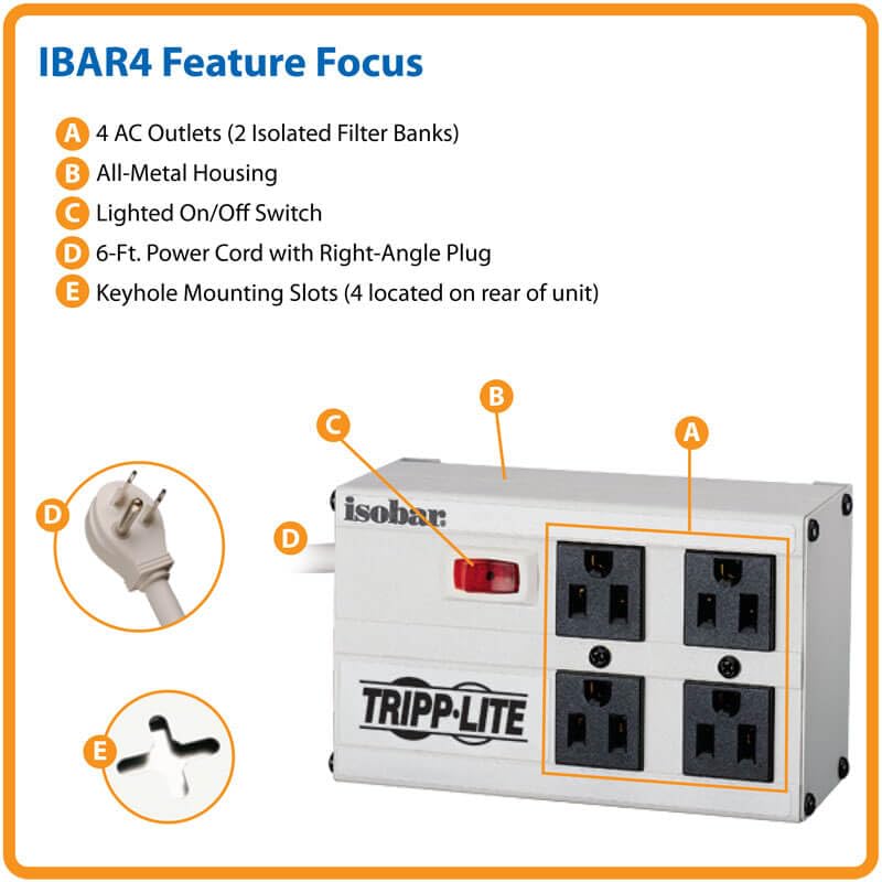 Tripp Lite Isobar 4 Outlet Surge Protector, IBAR4-6D - Image 4