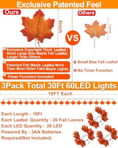 TURNMEON 30Ft Fall Garland 60 LED Leaf Lights - Image 2