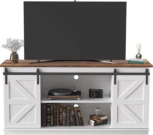 JUMMICO TV Stand For 65 Inch TV, Bright White