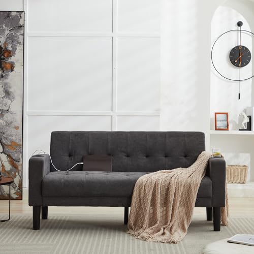 TYBOATLE 62 Inch Linen Upholstered Tufted Loveseat Sofa - Image 3