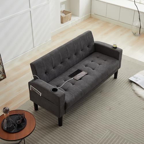 TYBOATLE 62 Inch Linen Upholstered Tufted Loveseat Sofa - Image 4