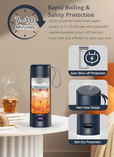 Ukulork Portable Travel Electric Kettle, 380ml, Navy Blue - Image 3