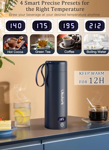 Ukulork Portable Travel Electric Kettle, 380ml, Navy Blue - Image 2