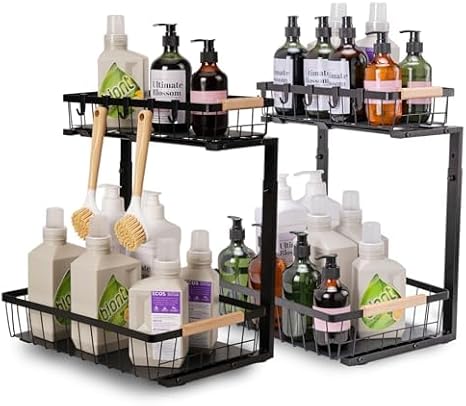 Cajmols Under Sink Organizer, 2 Pack Adjustable