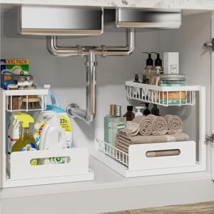 REALINN Under Sink Pull Out Cabinet Organizer, White