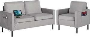 STHOUYN Upholstered Sectional Sofa Set, Light Grey