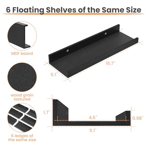 upsimples Floating Wood Shelves, Set Of 6 - Image 3