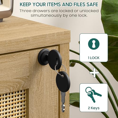 Vabches 3 Drawer Mobile Rattan Filing Cabinet - Image 4