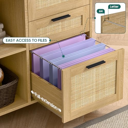 Vabches 3 Drawer Mobile Rattan Filing Cabinet - Image 5