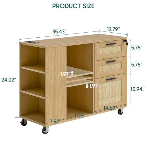 Vabches 3 Drawer Mobile Rattan Filing Cabinet - Image 2
