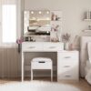 Maupvit Vanity Desk With Mirror & LED Bulbs