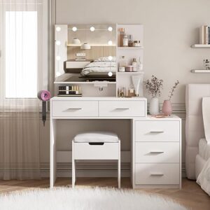 Maupvit Vanity Desk With Mirror & LED Bulbs