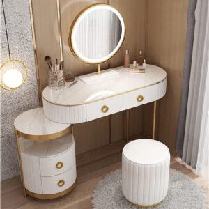 Suuim Vanity Table With Stool, Light Grey