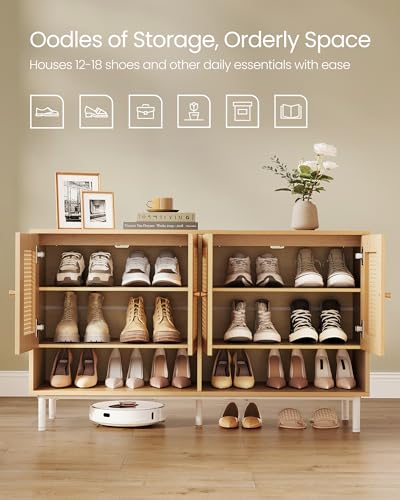 VASAGLE Natural Rattan 3-Tier Shoe Cabinet - Image 3
