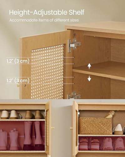 VASAGLE Natural Rattan 3-Tier Shoe Cabinet - Image 4