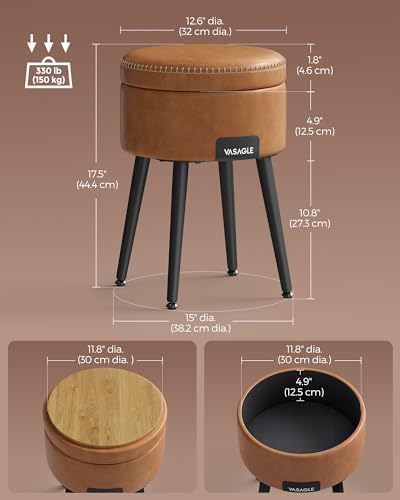 VASAGLE Storage Ottoman, Synthetic Leather Stool, Caramel - Image 3