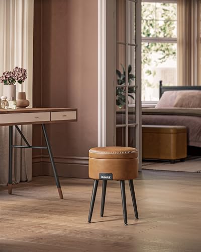 VASAGLE Storage Ottoman, Synthetic Leather Stool, Caramel - Image 4