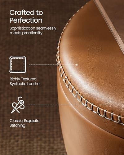 VASAGLE Storage Ottoman, Synthetic Leather Stool, Caramel - Image 5