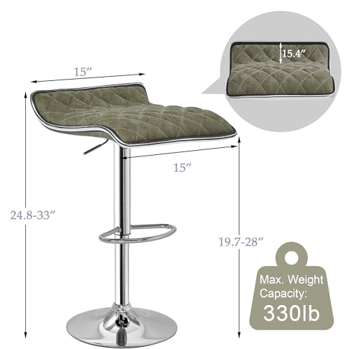 VECELO Adjustable Bar Stools, Dark Green Set - Image 3