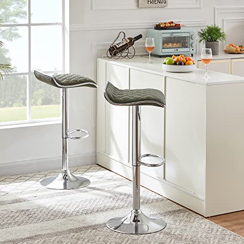 VECELO Adjustable Bar Stools, Dark Green Set - Image 2