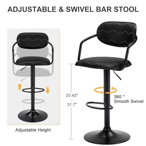 VECELO Adjustable Swivel Bar Stools, Black - Image 3