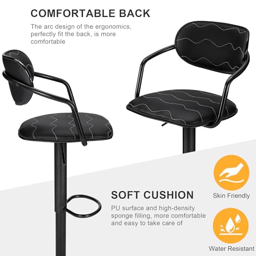 VECELO Adjustable Swivel Bar Stools, Black - Image 4